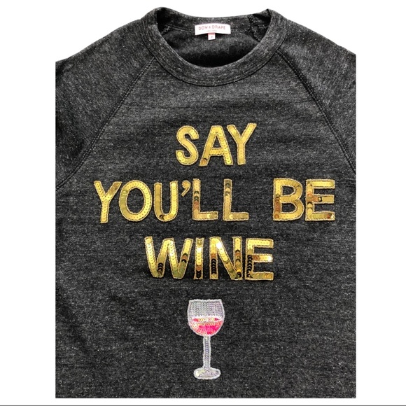 Bow & Drape Dark Gray Gold Sequin Sweatshirt SAY YOU'LL BE WINE Nordstrom - Picture 2 of 11